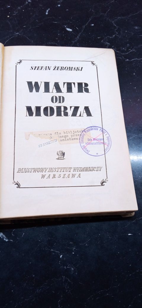 Książka Wiatr od Morza 1946r