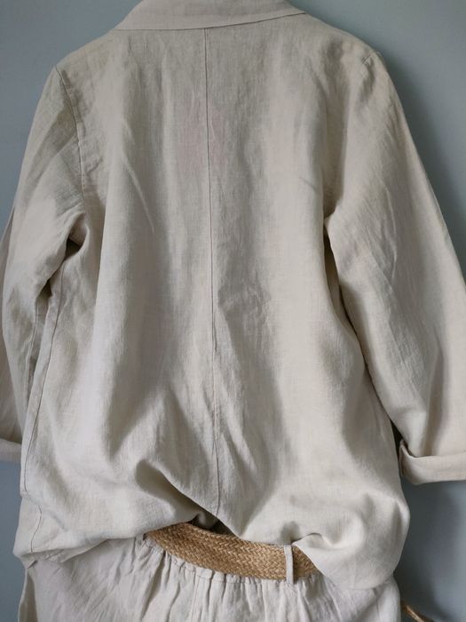 Garnitur len bawełna lniany żakiet chinosy  komunia wesele lato upały