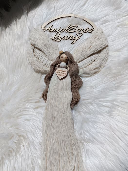 Anioł stróż makrama imię prezent komunia chrzest urodziny