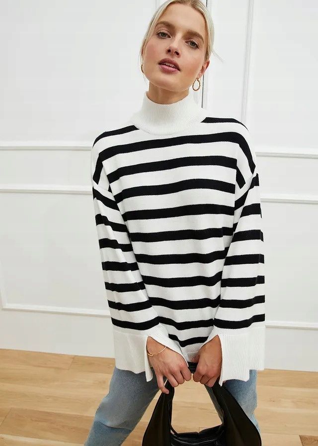 B.P.C sweter oversize śmietankowy w czarne paski ^44/46