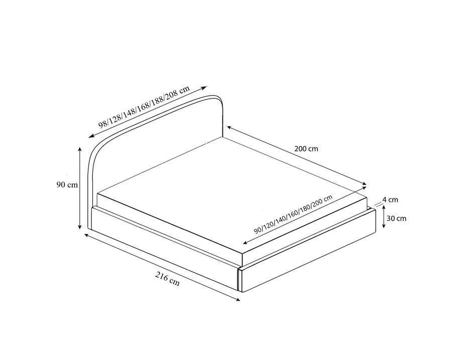 Łóżko tapicerowane MOBI z pojemnikiem, stelażem 90/120/140/160/180x200