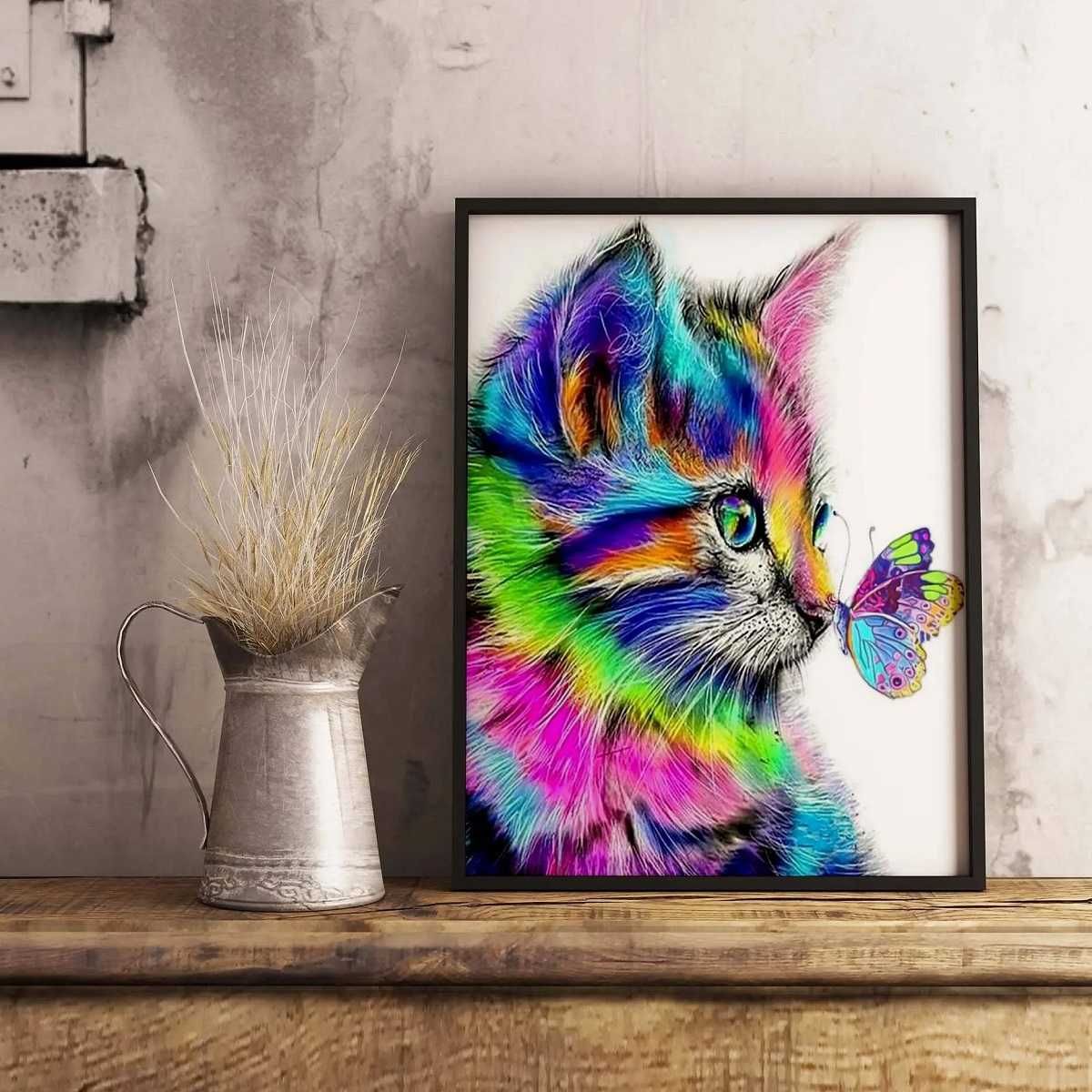 Malowanie po numerach Kolorowy kotek z motylkiem