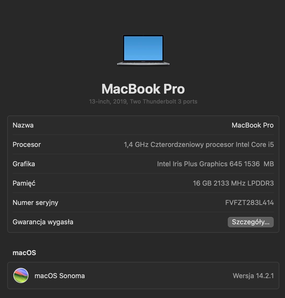 MacBook Pro 13 cali 2019