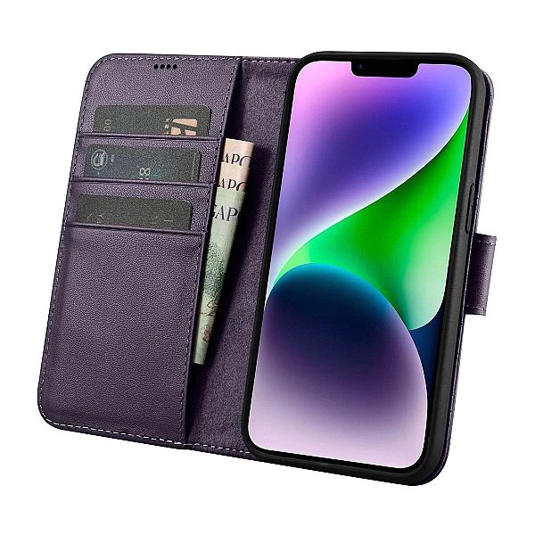 iCarer Wallet Case 2in1 etui iPhone 14 skórzany pokrowiec z klapką Ant