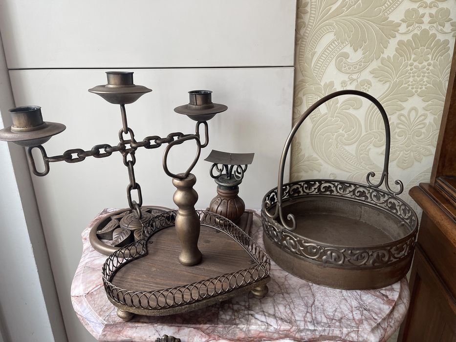 Kolekcja drewniane bibeloty swiecznik serce metal handmade