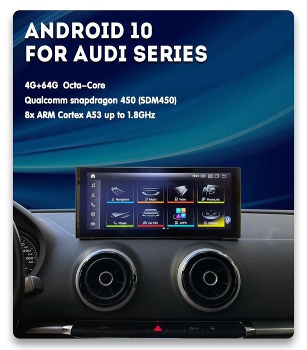 Ecrã Android e CarPlay 10.25" Full HD Audi A1 A3 A4 A6 Q5
