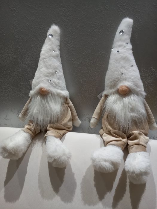 2 Mikołaje  glamour beżowe 40 cm !!