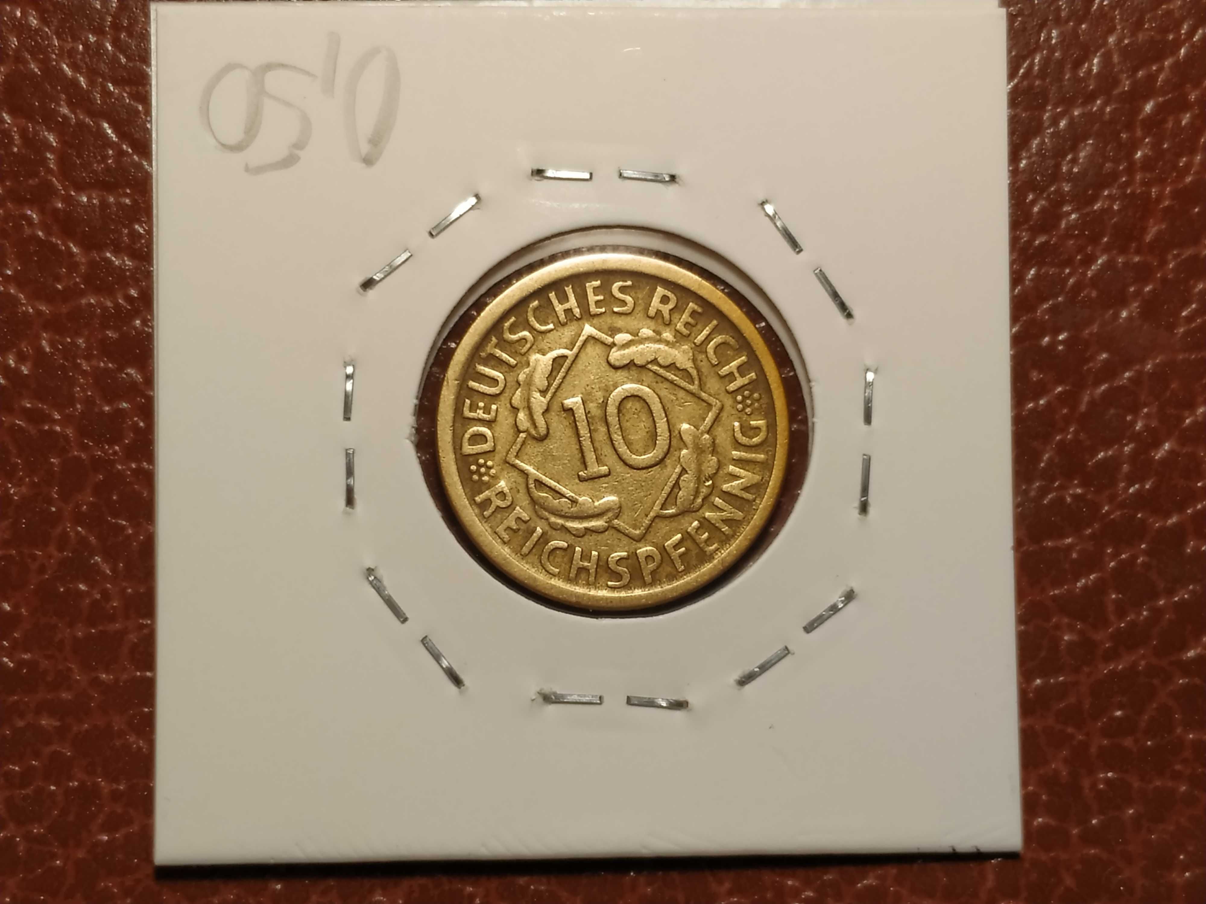 República de Veimar - moeda de 10 reichspfennig de 1924 D (plantas) G