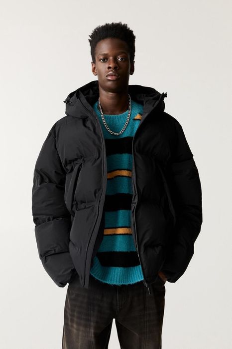Куртка Pull&Bear Puffer Hooded Jacket (M) чорна чоловіча пуховик