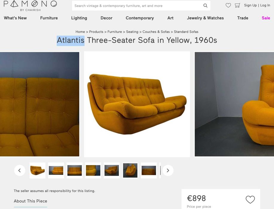 Диван Atlantis 1960х дизайнерський вінтаж безкаркасний