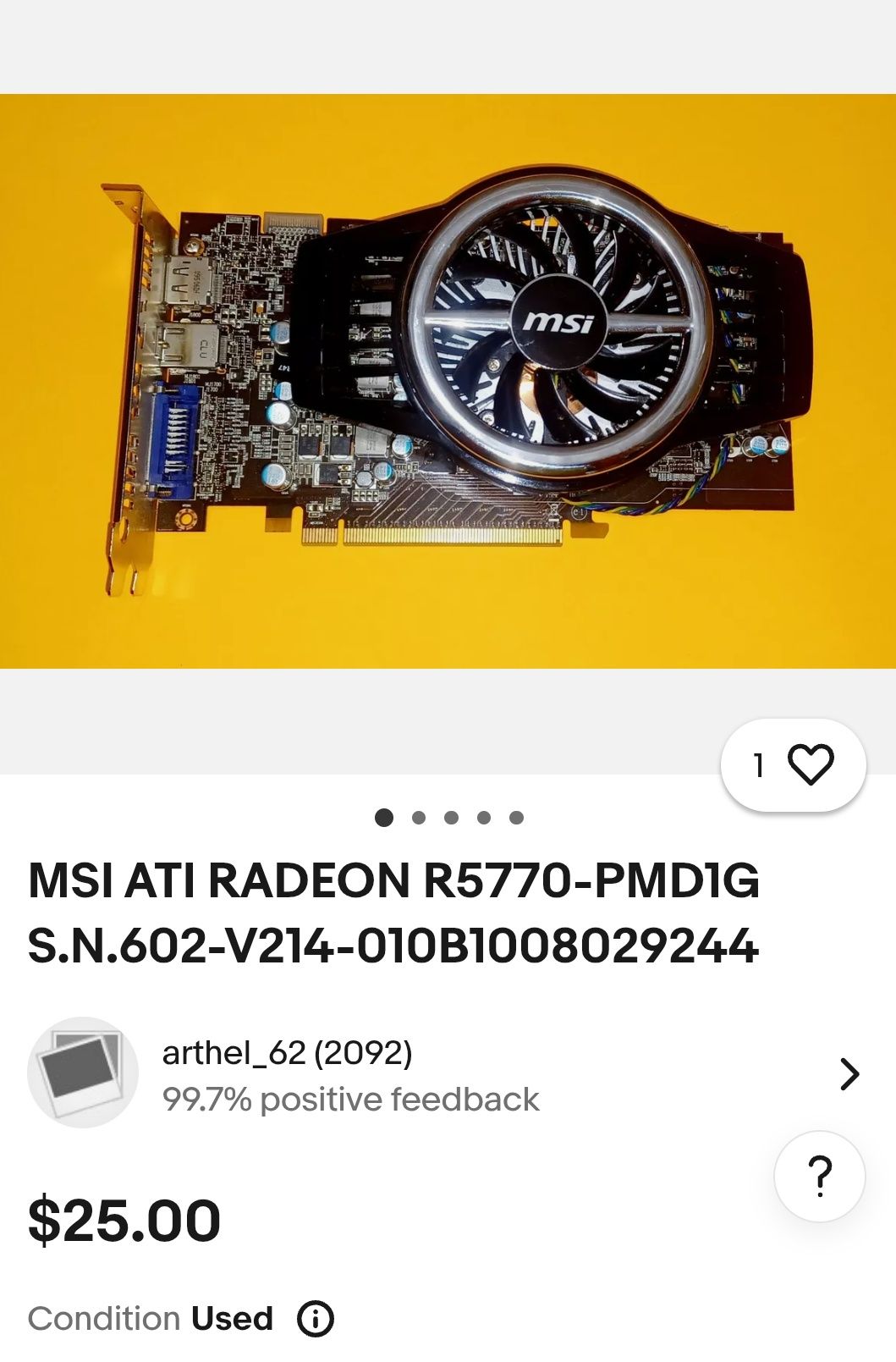 Видеокарта ATI RADEON HD 5770 1GB 128BIT GDDR5