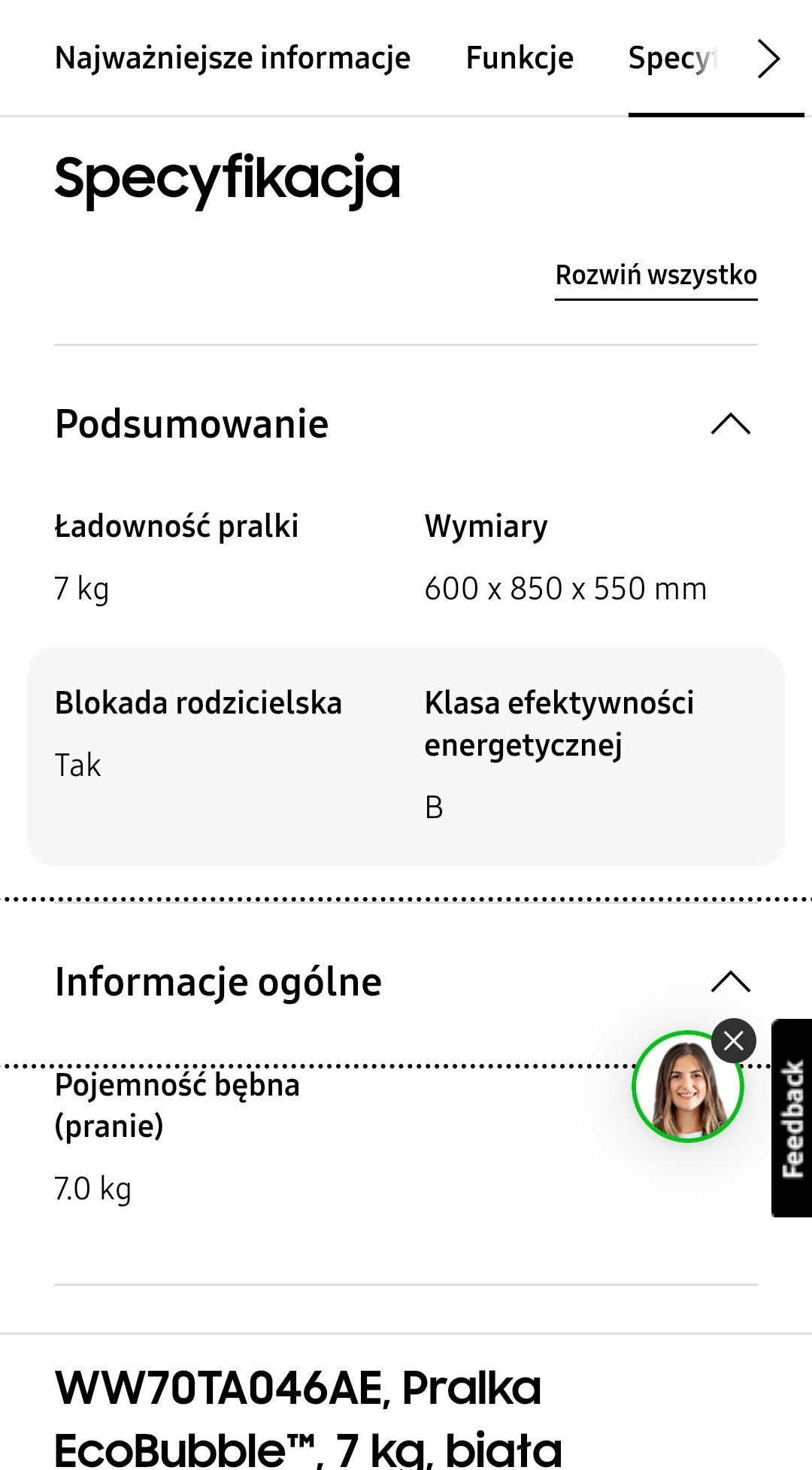 Pralka SAMSUNG Eco Bubble, biała, 7kg