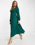 Asos Design 38 M Elegancka Sukienka Plisowana Midi Forest Green D1361