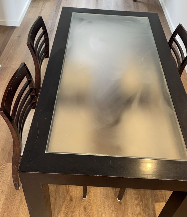 Mesa de Madeira Maciça Tampo em Vidro