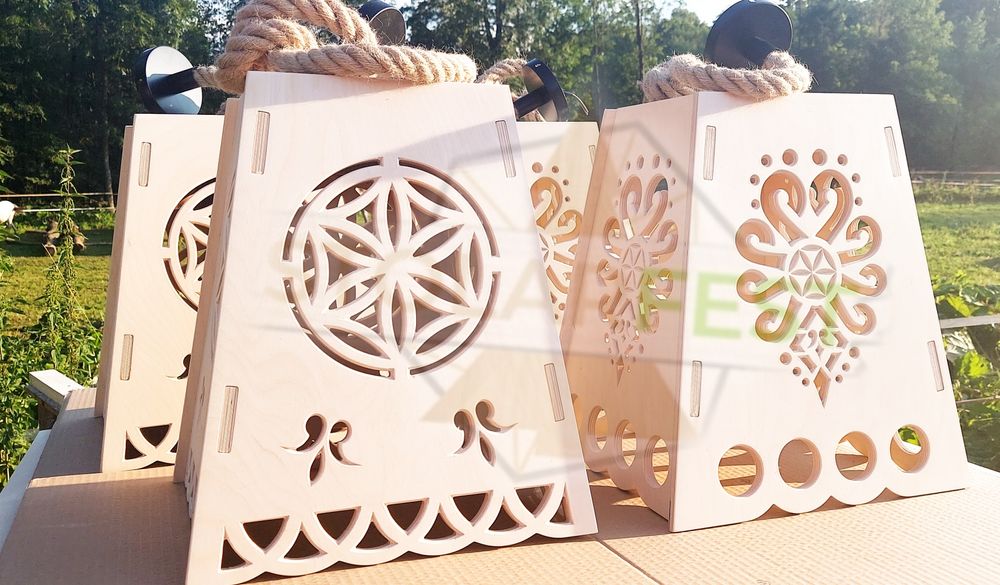 Lampa góralska z parzenicą / rozetą. Nowoczesna. Lina, sznur jutowy.