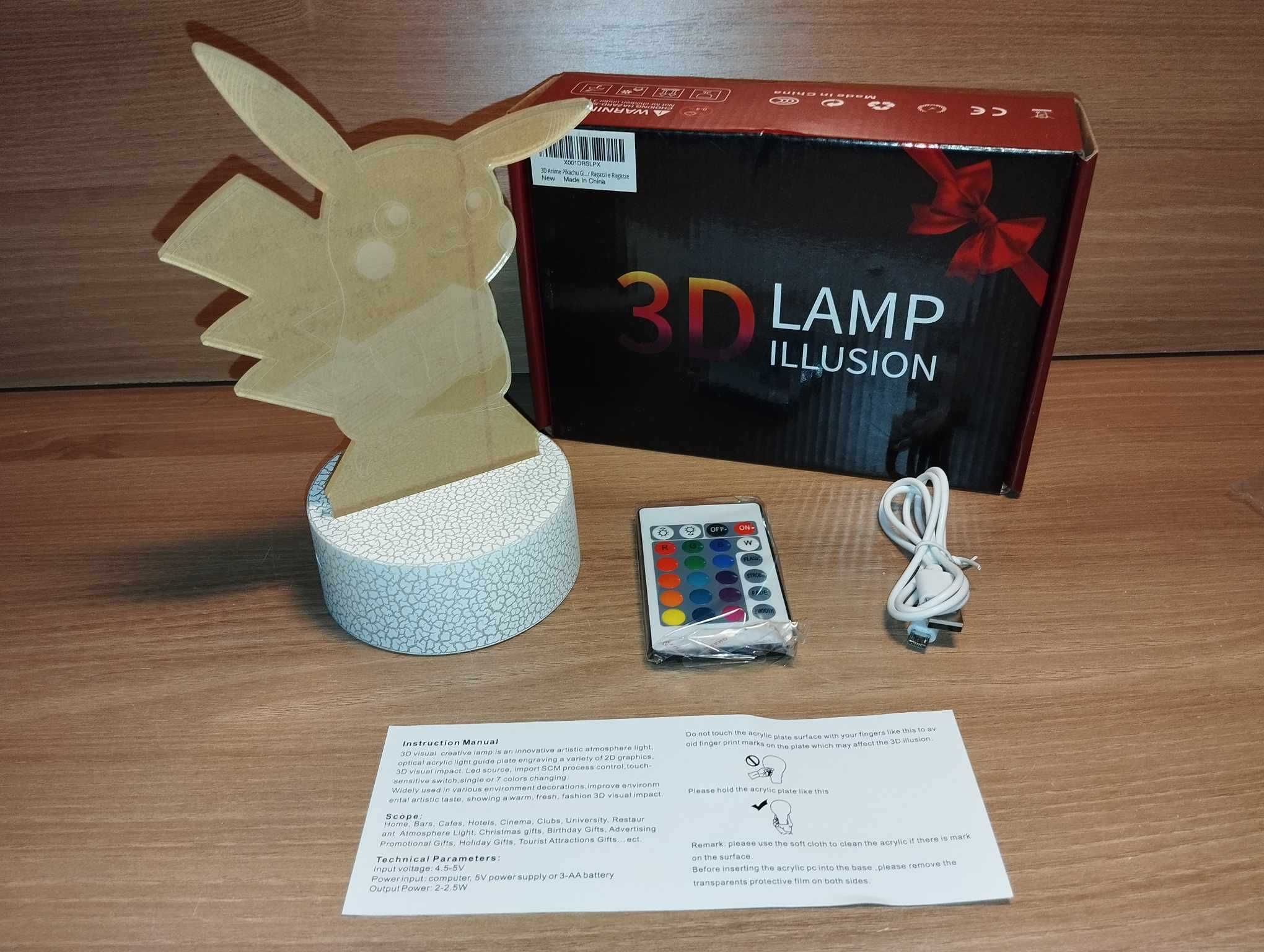 Lampka - Lampa LED RGB 3D Pokemon Pikachu