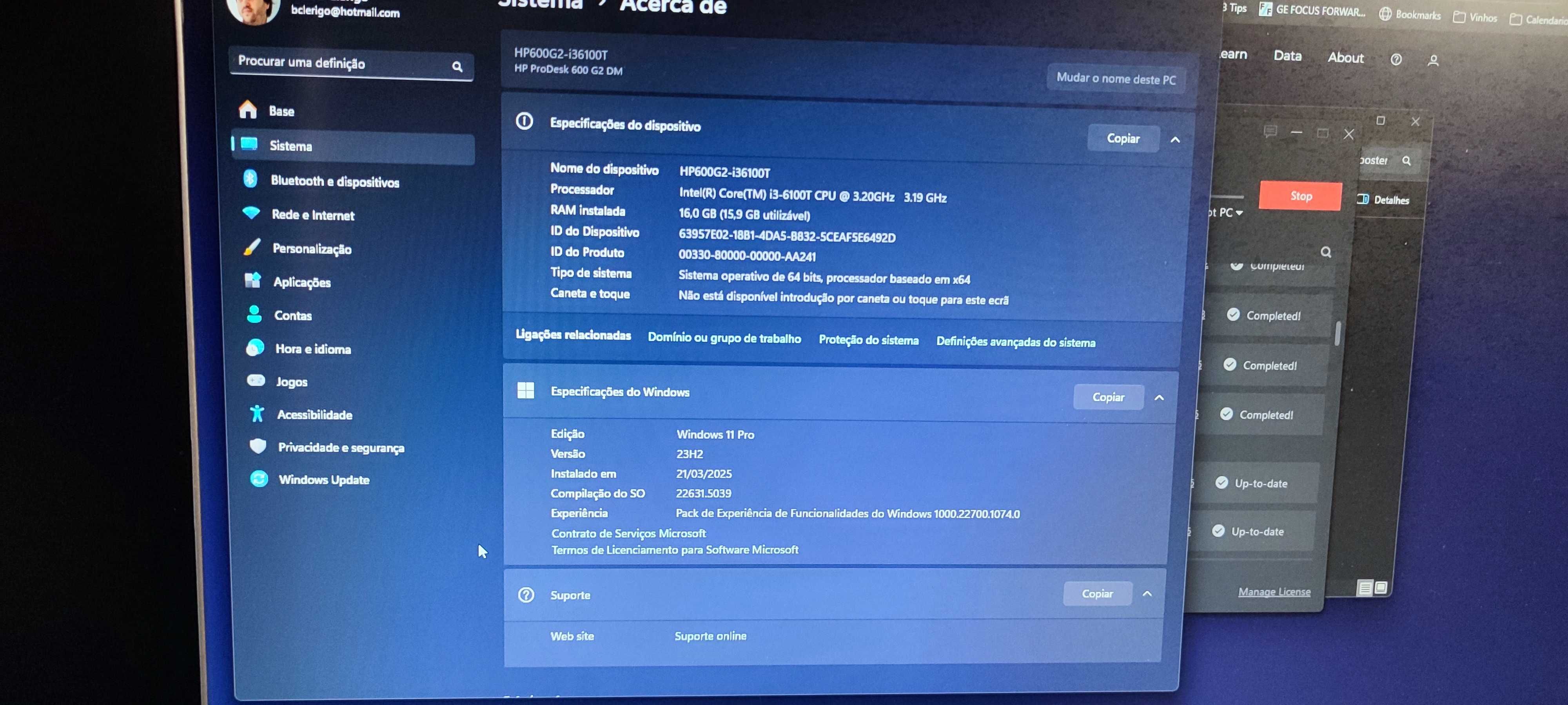 HP600G2 MiniPC i3-6ª geração 16GbRAM Discos de 128Gb NVME e 1Tb HDD