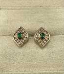 Złote kolczyki z szmaragdami 0,12ct i diamentami 0,35ct