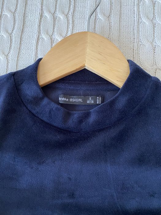 Vestido Bershka Veludo Azul Escuro - Tamanho S