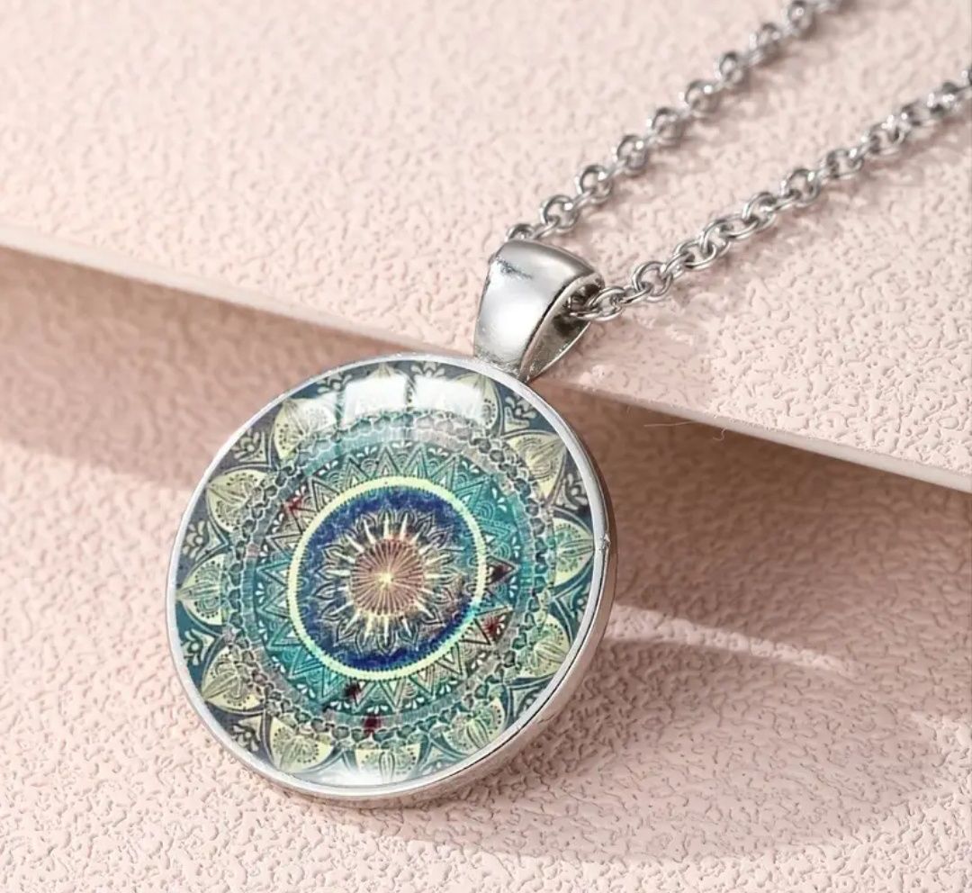 Zestaw biżuterii kolczyki bransoletka medalion mandala