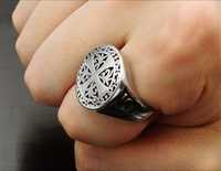 Srebrny krzyż maltański sygnet pierścień Rock Metal Viking Gotyk runy