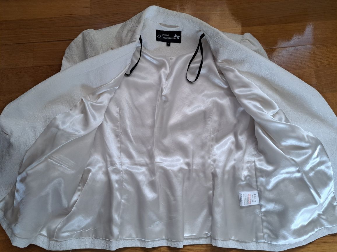 Papaya Occasionwear nowy żakiet śmietankowa biel żakardowa tkanina r42