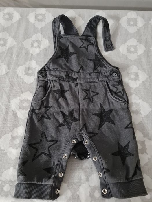 Dziecięce ogrodniczki, spodnie, szelki, zatrzaski, 3-6 m, r. 68, szare