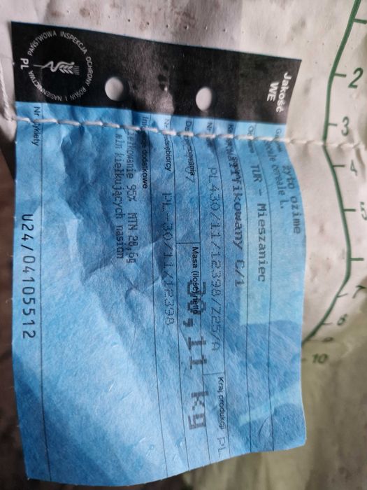 Żyto hybrydowe TUR, młynkowane. Zaprawa na mokro plus nawóz.