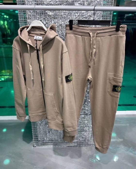 РАСПРОДАЖА! Спортивный мужской костюм Stone Island бежевый белый серый