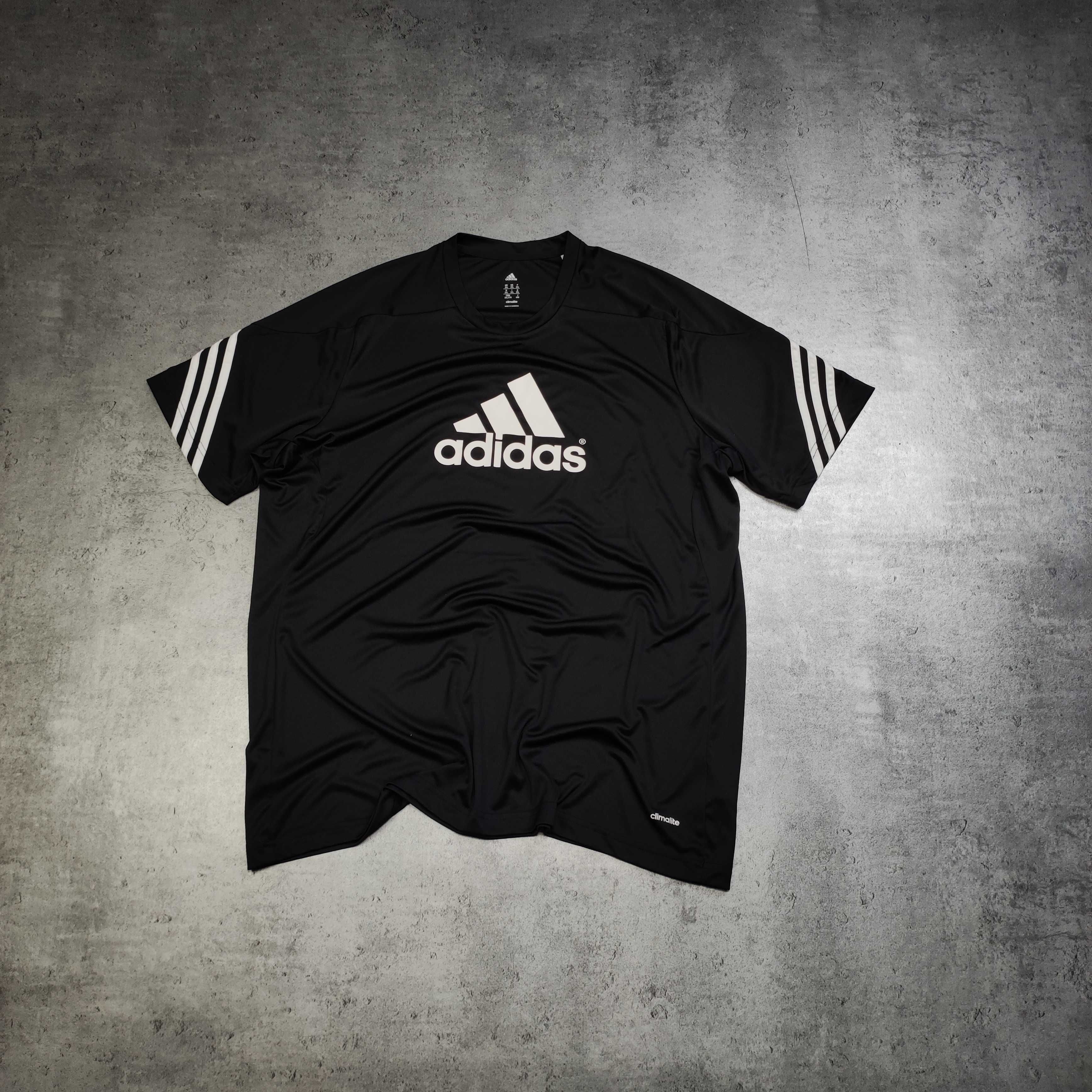 MĘSKA Koszulka Sportowa Duża 3 Paski Adidas ClimaCool Treningowa Logo