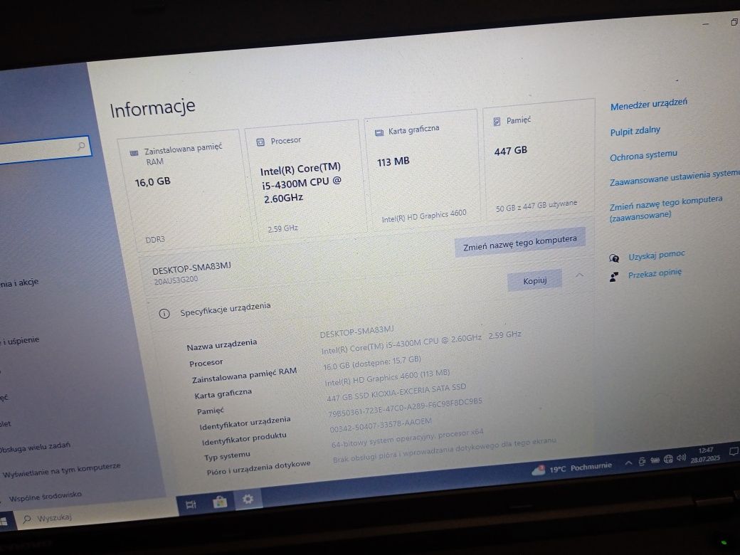 Lenovo L540 i5 16gb ram dysk SSD 512