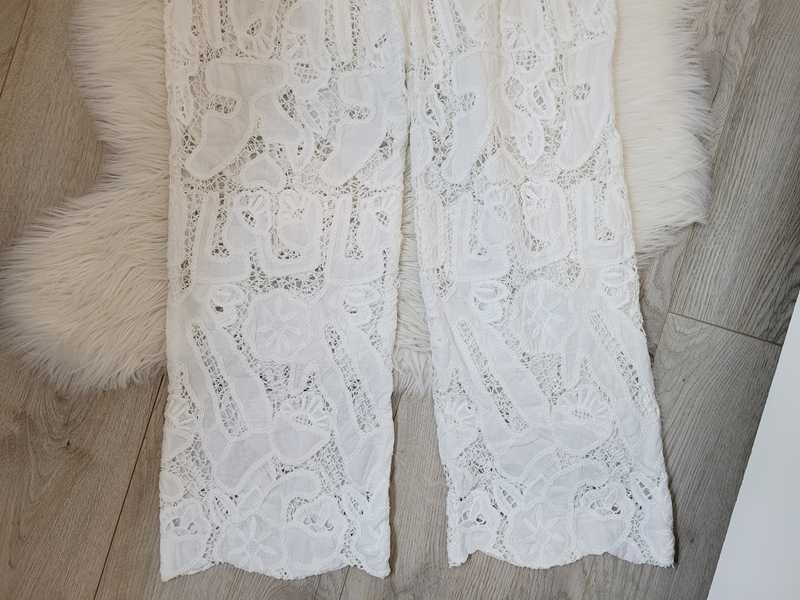 Białe, koronkowe, bawełniane, letnie spodnie, Zara, M (38)