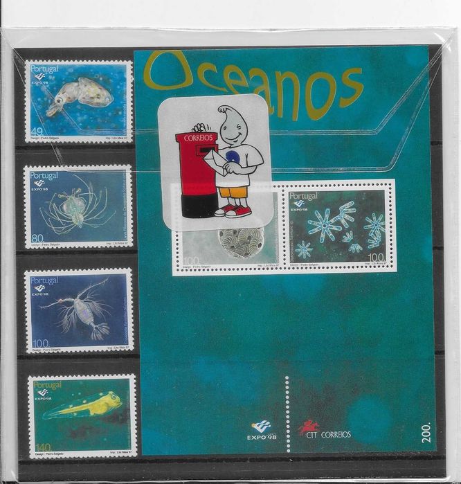 Carteira tematica CTT OCEANOS PLANCTON - EXPO98 - 2bl + 8 selos novos