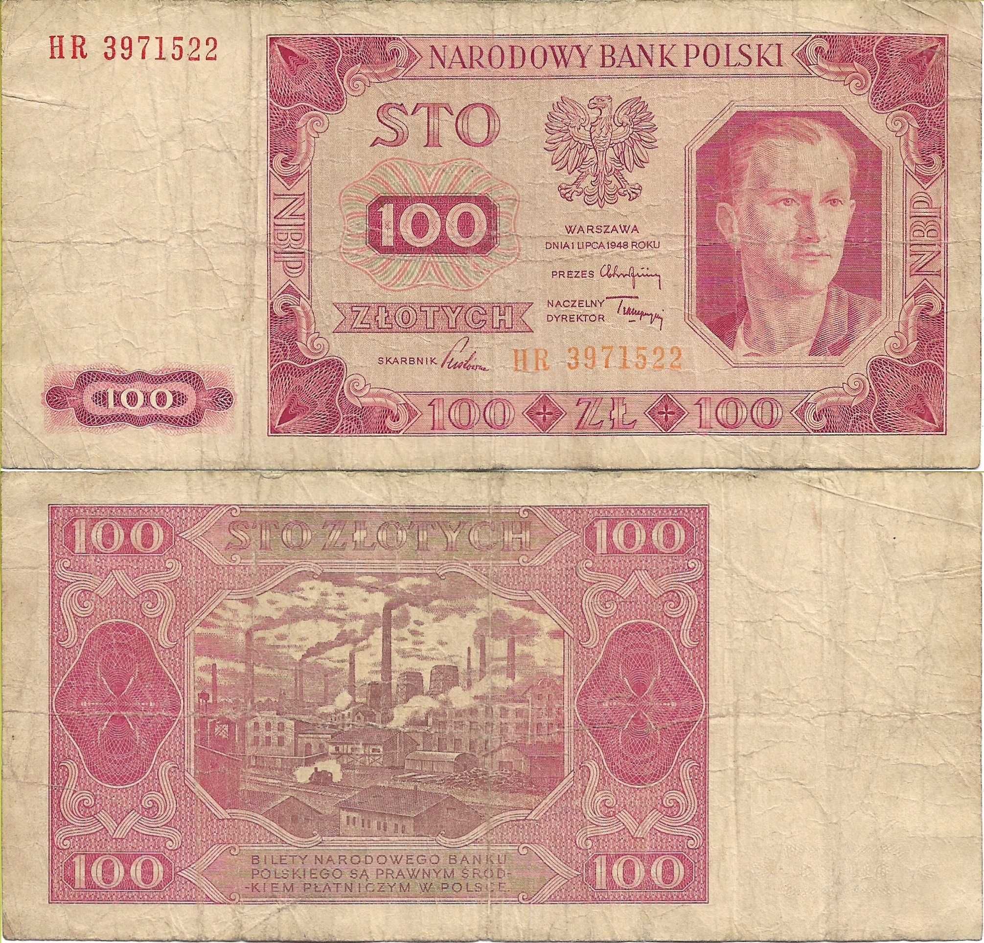 03. Stary banknot. 100 złotych 1948  Pstrowski