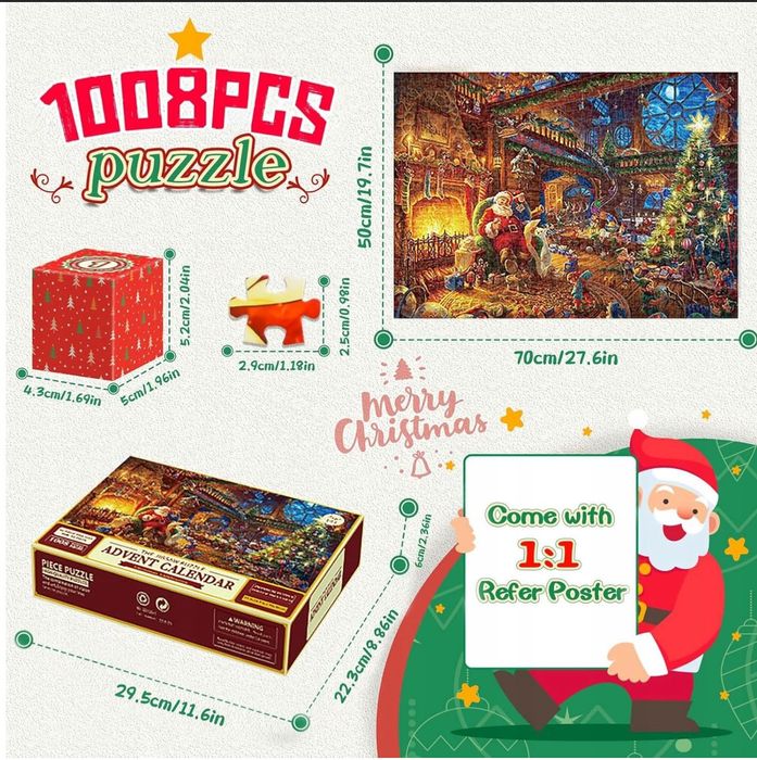 Kalendarz Adwentowy Puzzle Świąteczne Boże Narodzenie 1008 Elementów