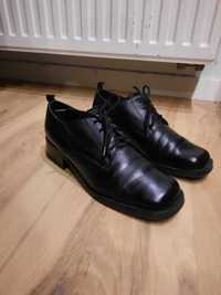 Buty oksfordki wiązane skórzane skóra kwadratowy czubek półbuty czarne