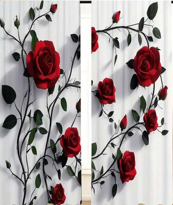 ZASŁONY 2D 52,5x116cm krótkie z różami eleganckie na tunelu h153