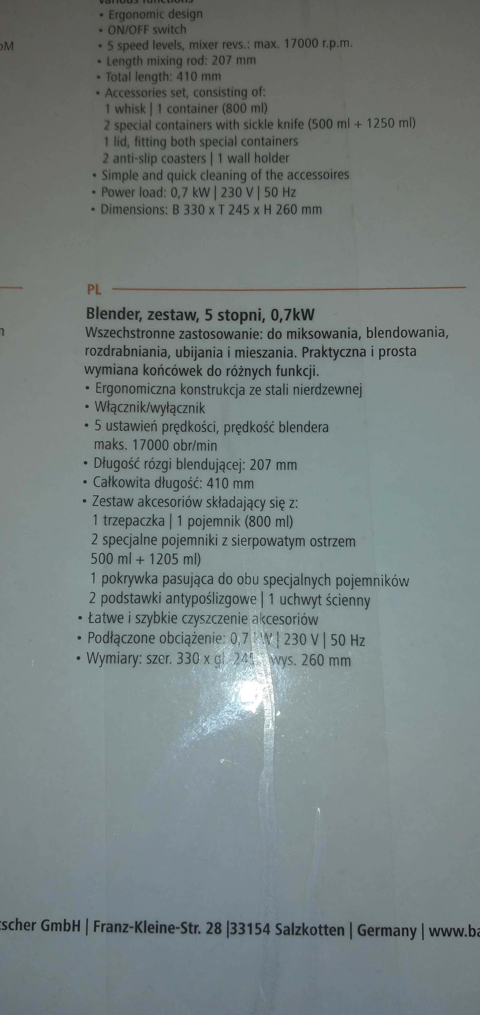 Blender, zestaw, 5 stopniowy 0,7kW marki Bartscher