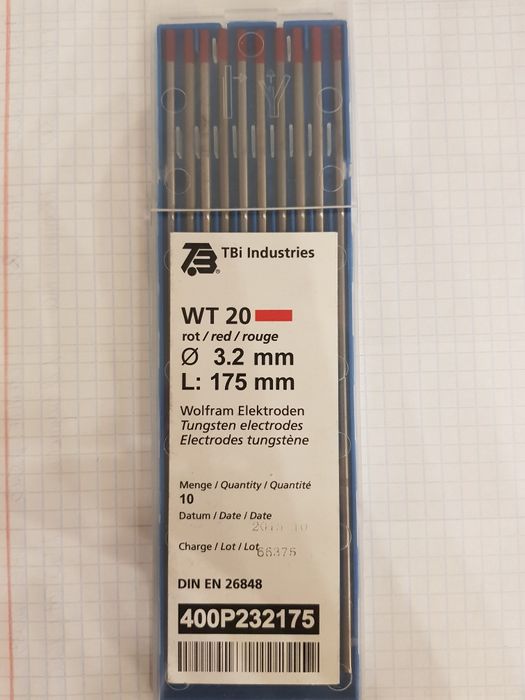 Elektroda wolframowa  fi 3,2 x 175   WT-20  CZERWONA