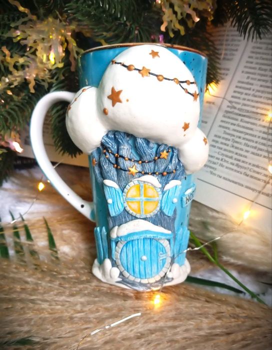 Чашка кухоль Сніжне дерево  декором з полімерної  Ручна робота подарун