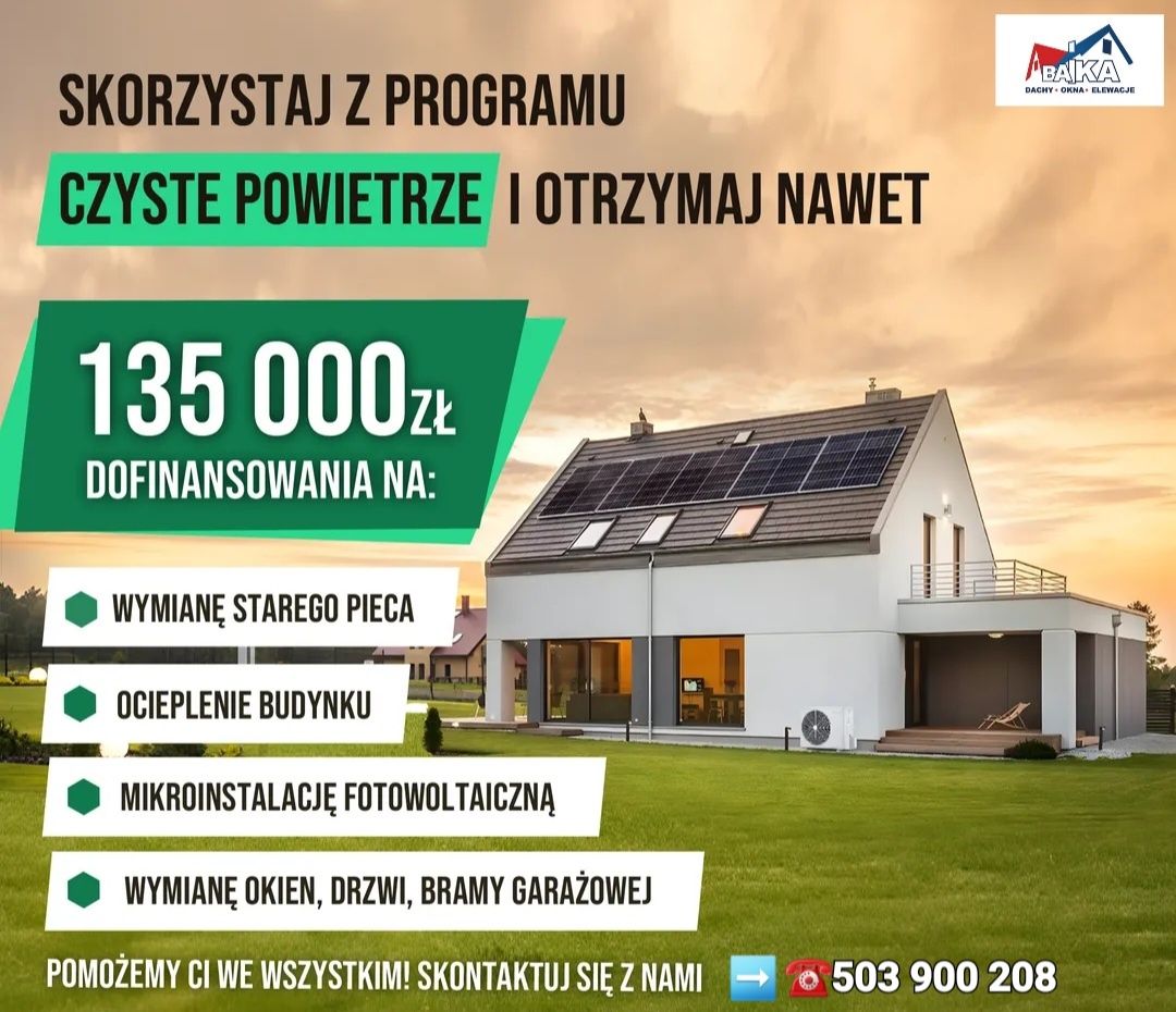 Czyste powietrze pomagamy w uzyskaniu dotacji Elewacja okna Piec reali