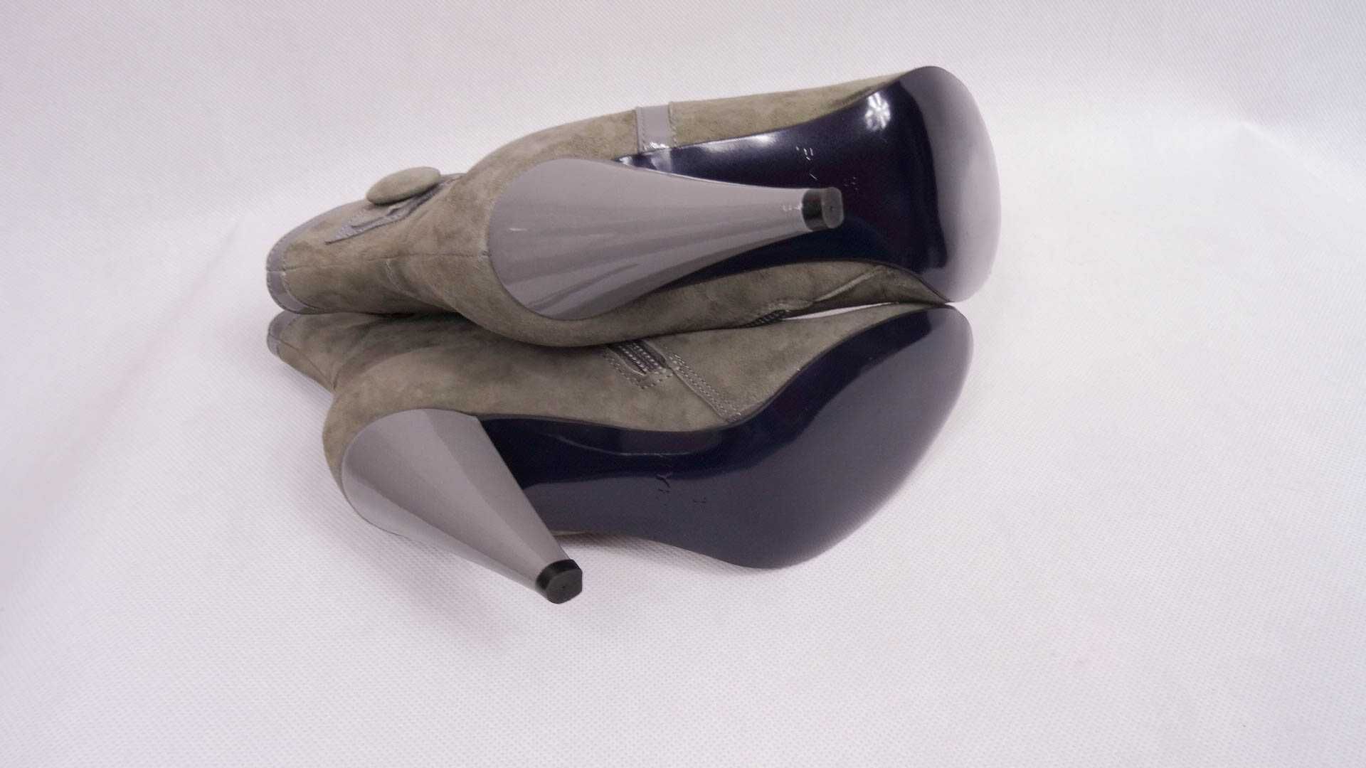 Ryłko skórzane botki zamsz lakierek 36