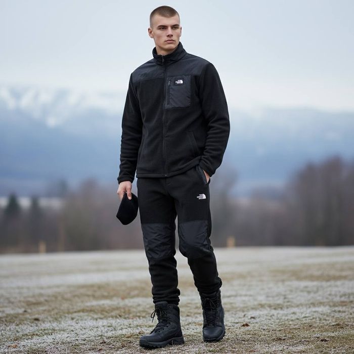 Флисовый костюм The North Face (на молнии) черный + штаны TNF зипка
