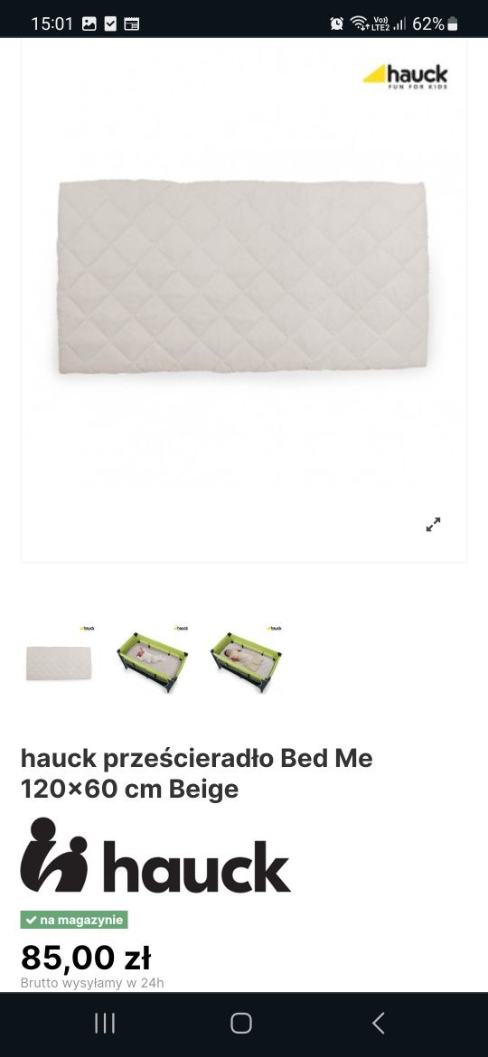 Prześcieradło pikowane do łóżeczka turystycznego Hauck Bed Me 120x60