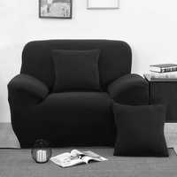 POKROWIEC na fotel z poszewkami na poduszkę elastyczny czarny w481