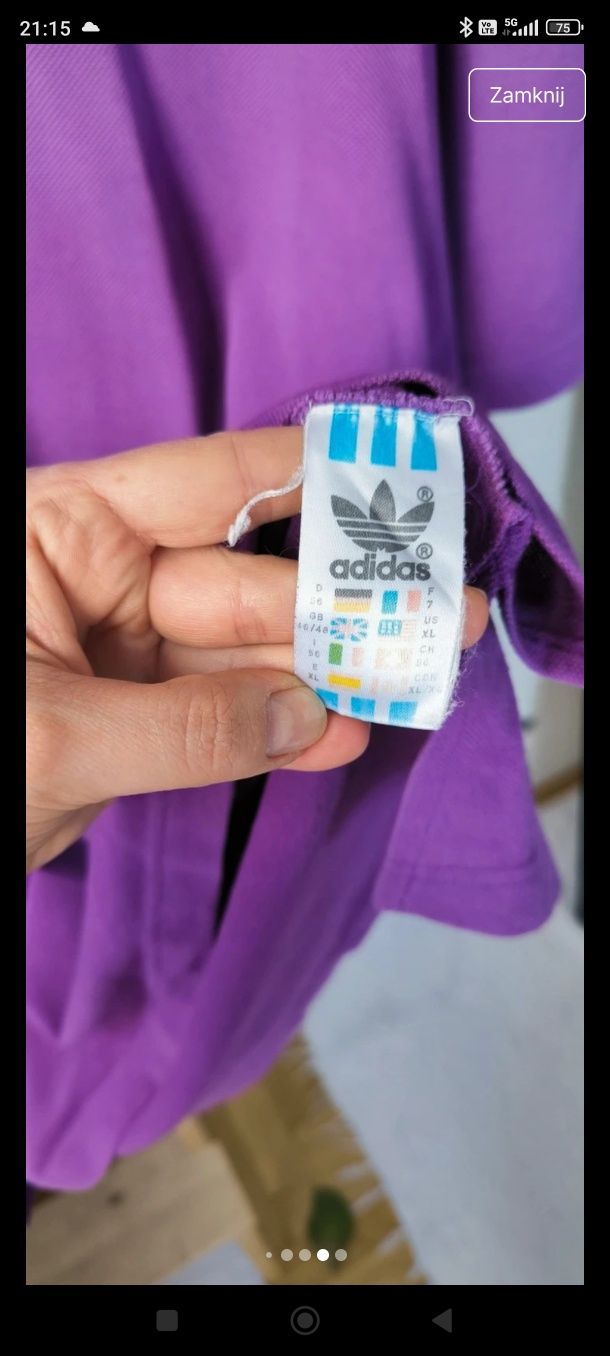 Xl/xxl fioletowa koszulka polo adidas vintage t-shirt krótki rękaw ret