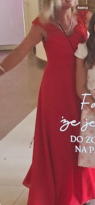 Czerwona dluga suknia, sukienka balowa, weselna