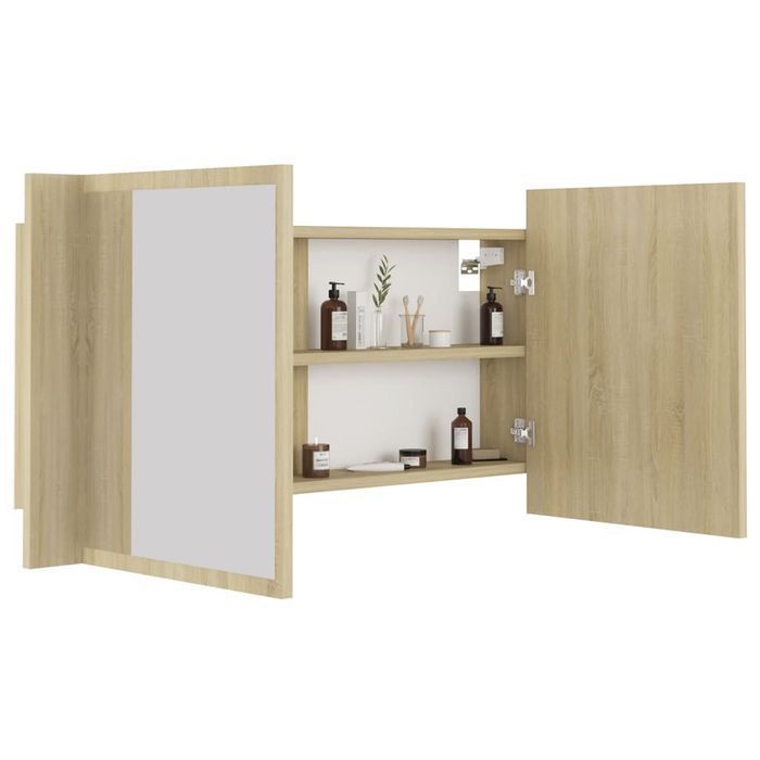 Vidaxl Szafka Łazienkowa Z Lustrem I Led, Dąb Sonoma, 90X12X45 Cm