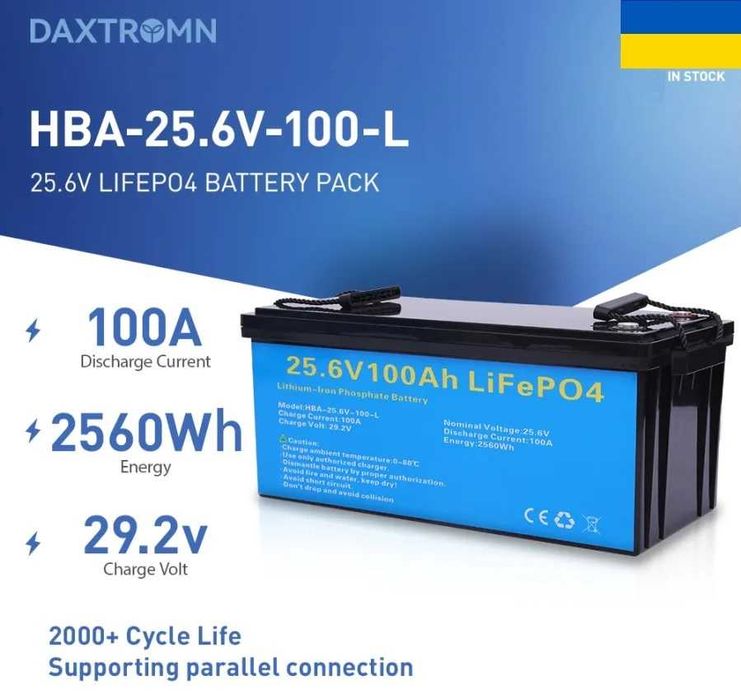 Акумуляторна батарея LiFePO4 25.6V (24V) 100AH в наявності