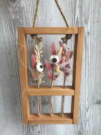 Подарок на 8 марта сухоцветы деревянная рамка с колбами с сухоцветами